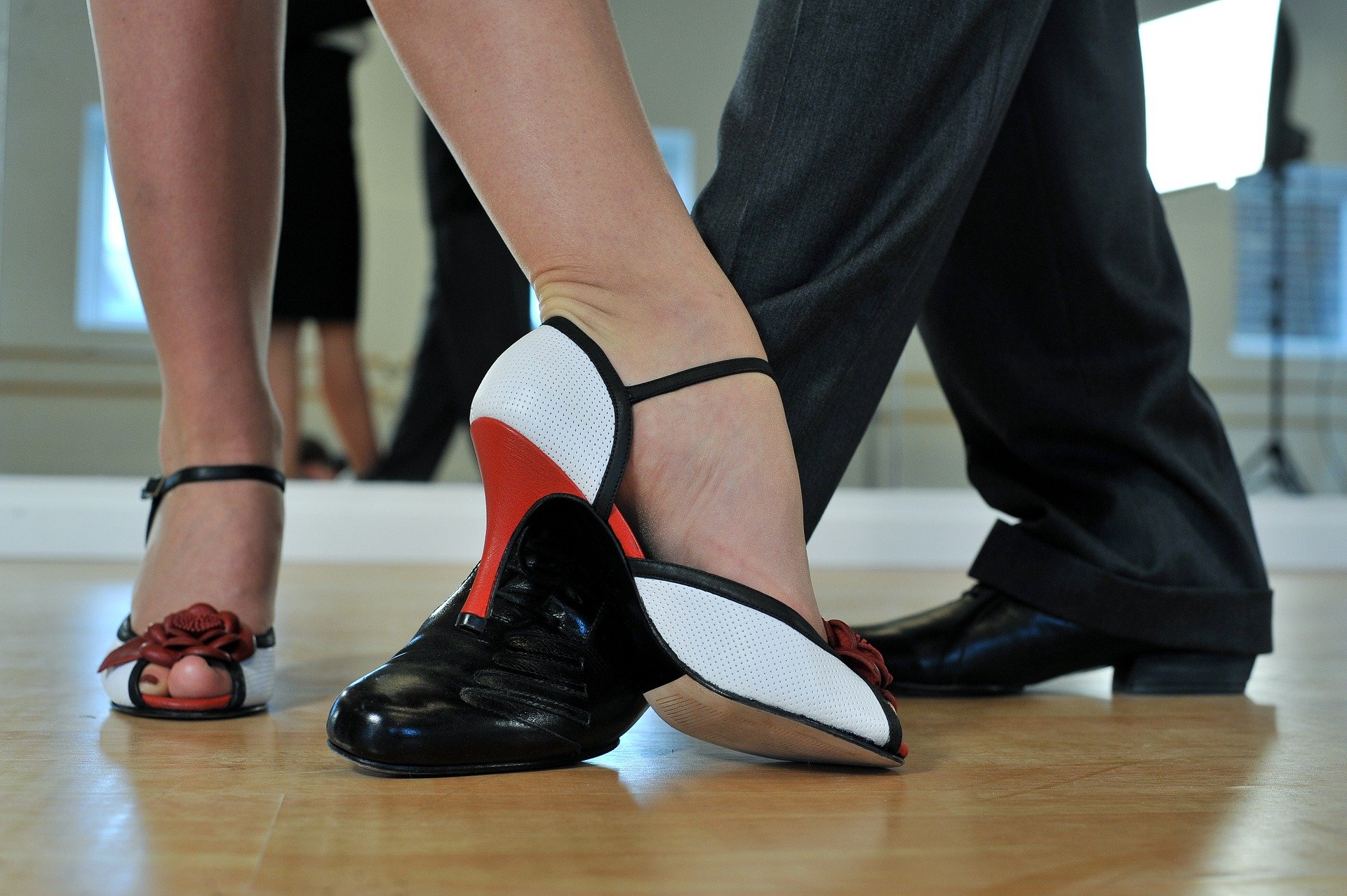 Close up of the shoes of a dancing couple
